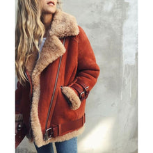 Load image into Gallery viewer, Women&#39;s Lambs Wool and Fur Aviator Jacket