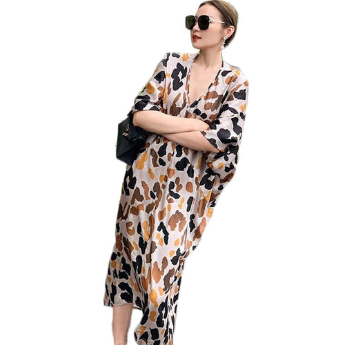 Bat sleeve V-neck Leopard Print Dress