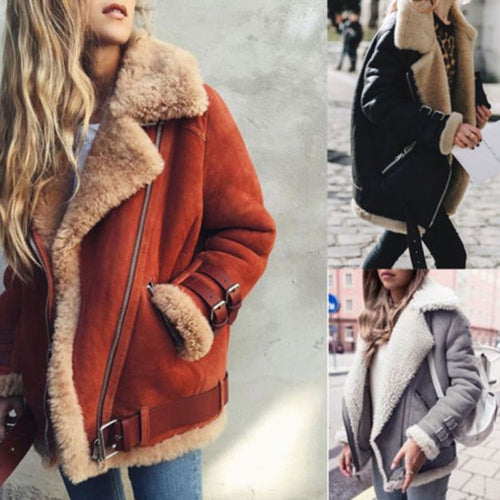 Women's Lambs Wool and Fur Aviator Jacket